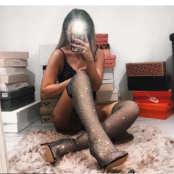 Embellished Fishnet Thigh Hi Boots - Picture 16 of 16